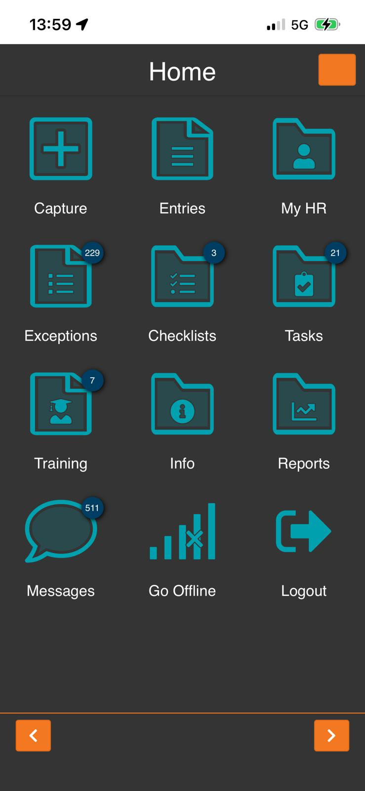 The Home screen with the Info icon.